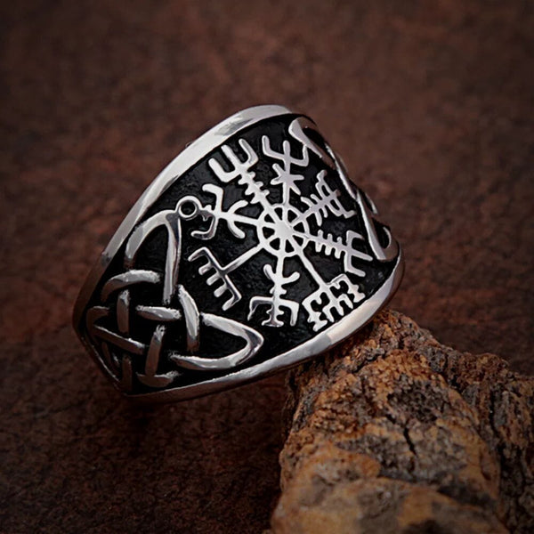 VEGVISIR VARG - Pure Stainless Steel Men’s Steel-Plated Ring – Statement Luxury Jewelry (Size : 16-21-26)
