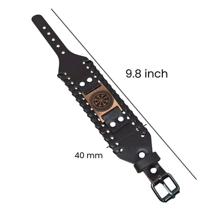 VEGVISIR WARRIOR BROWN - "40"mm Wide Genuine Leather Adjustable Cuff Bracelet with Stainless Steel Hook for Men & Boys - THE MEN THING