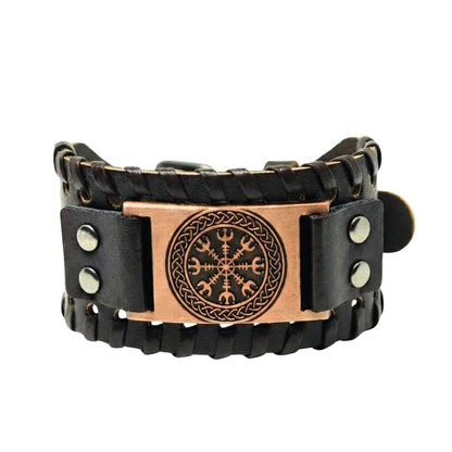 VEGVISIR WARRIOR BROWN - "40"mm Wide Genuine Leather Adjustable Cuff Bracelet with Stainless Steel Hook for Men & Boys - THE MEN THING