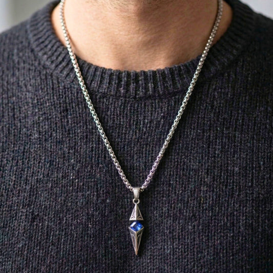 VELTRIX AZURE - 10mm Titanium Steel Pendant with 23inch Round Box 4mm Chain for Men & Boys - THE MEN THING