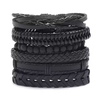 VENOM CUFF - 6 pcs Multi-layer Genuine Braided Leather Bracelet Set for Men & Boys (8 inch) - THE MEN THING