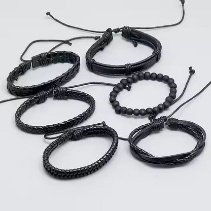 VENOM CUFF - 6 pcs Multi-layer Genuine Braided Leather Bracelet Set for Men & Boys (8 inch) - THE MEN THING