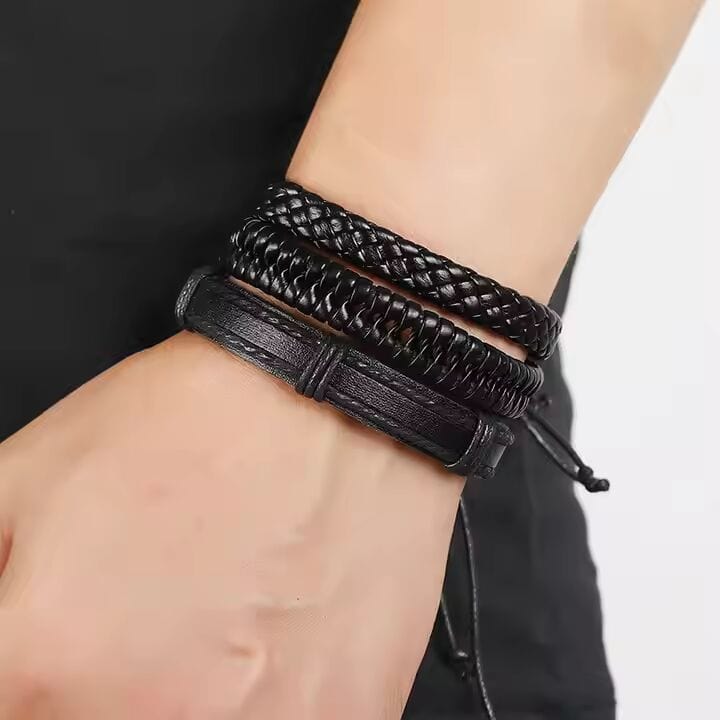 VENOM CUFF - 6 pcs Multi-layer Genuine Braided Leather Bracelet Set for Men & Boys (8 inch) - THE MEN THING