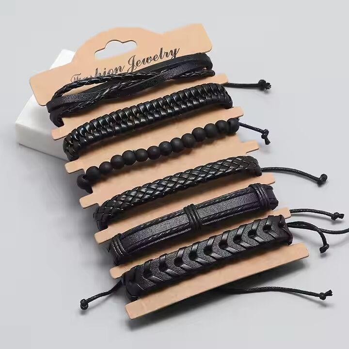 VENOM CUFF - 6 pcs Multi-layer Genuine Braided Leather Bracelet Set for Men & Boys (8 inch) - THE MEN THING