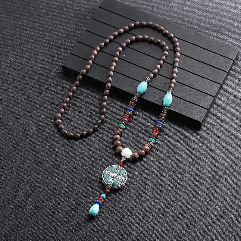 VERDANT - Stylish Wood Bead Long Necklace with Blue Pendant for Men & Boys  (36 Inch) - THE MEN THING
