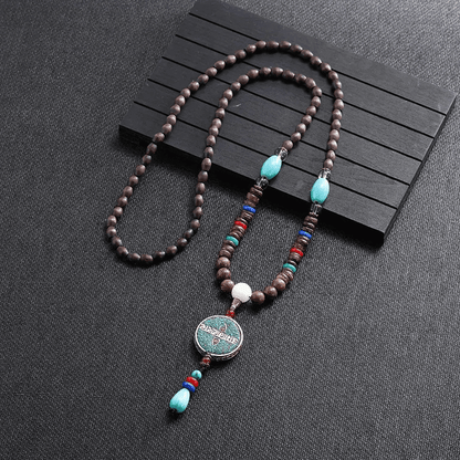 VERDANT - Stylish Wood Bead Long Necklace with Blue Pendant for Men & Boys  (36 Inch) - THE MEN THING