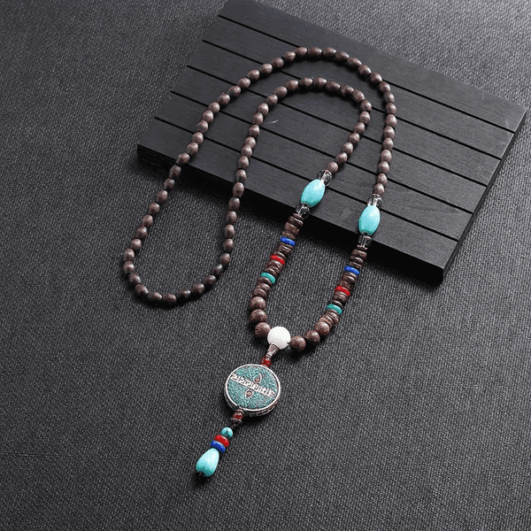 VERDANT - Stylish Wood Bead Long Necklace with Blue Pendant for Men & Boys  (36 Inch)