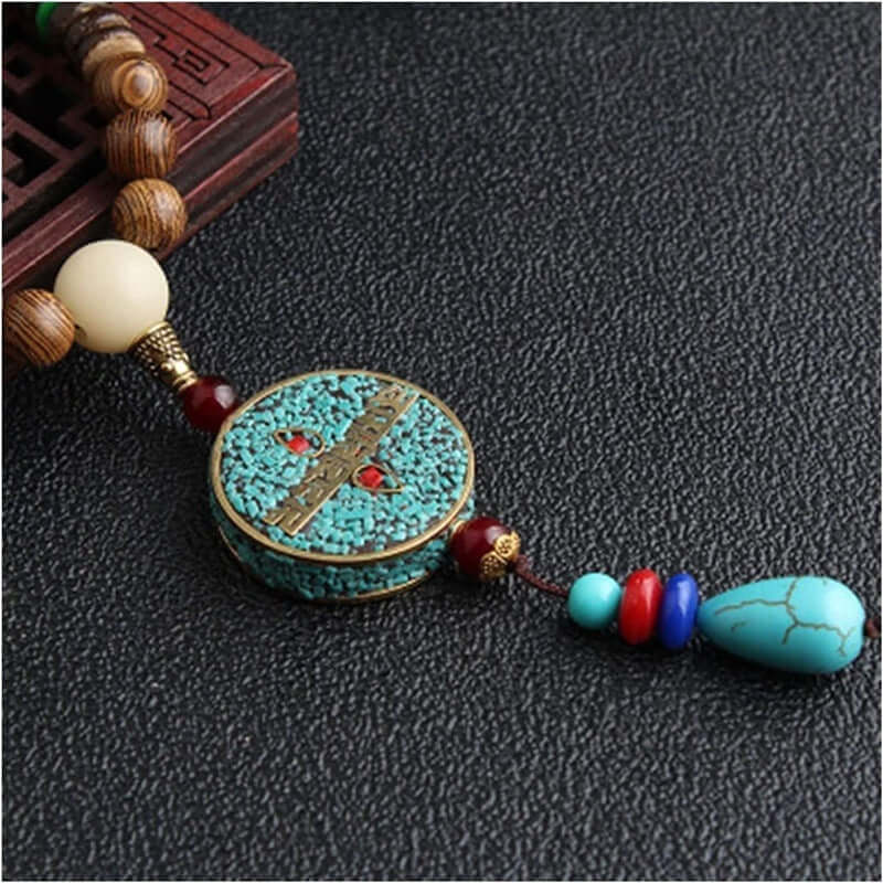 VERDANT - Stylish Wood Bead Long Necklace with Blue Pendant for Men & Boys  (36 Inch) - THE MEN THING