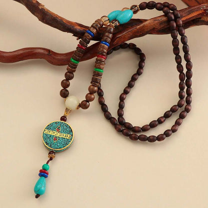 VERDANT - Stylish Wood Bead Long Necklace with Blue Pendant for Men & Boys  (36 Inch) - THE MEN THING