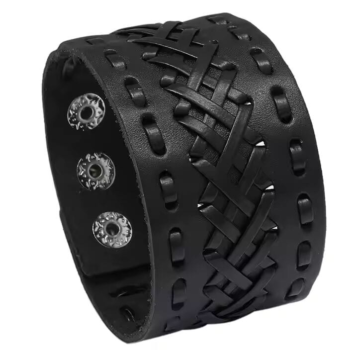 VERTEX STRAP BLACK - Genuine Braided Leather Bracelet Set for Men & Boys (8 inch) - THE MEN THING