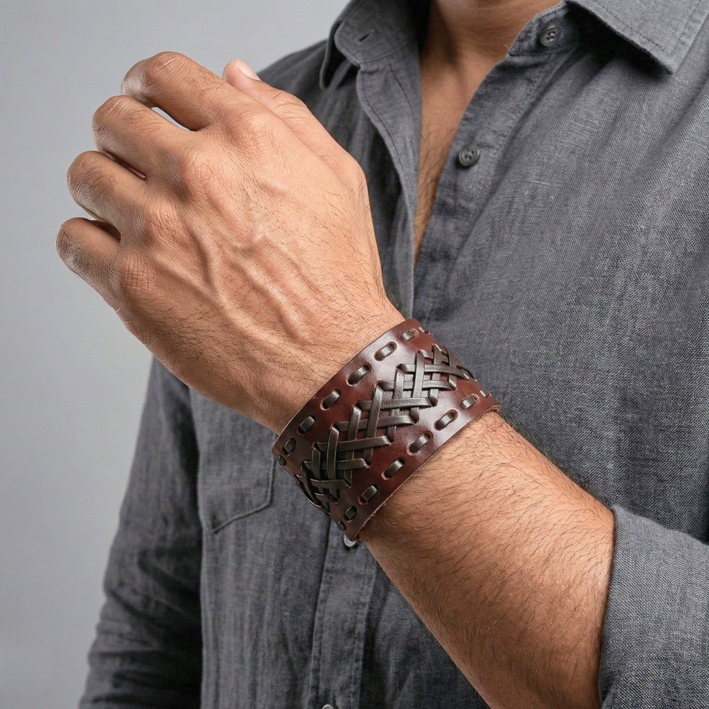 VERTEX STRAP BROWN - Genuine Braided Leather Bracelet Set for Men & Boys (8 inch) - THE MEN THING