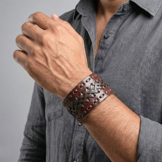 VERTEX STRAP BROWN - Genuine Braided Leather Bracelet Set for Men & Boys (8 inch) - THE MEN THING