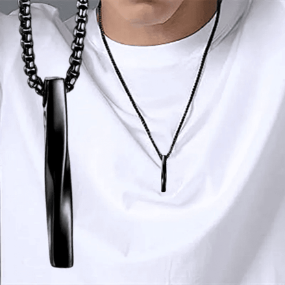 VERTICAL TWIST -  Alloy Black Twisted  Bar Pendant with 24inch Black Round Box Chain, European trending Style for Men & Boys - THE MEN THING