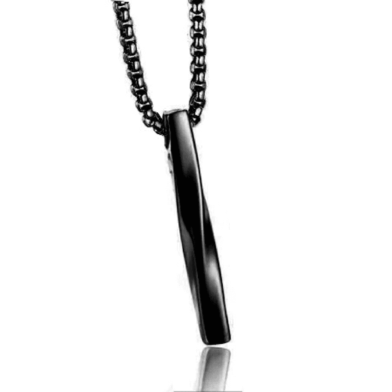 VERTICAL TWIST -  Alloy Black Twisted  Bar Pendant with 24inch Black Round Box Chain, European trending Style for Men & Boys - THE MEN THING