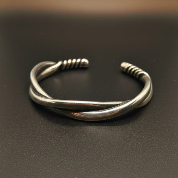 VERVE TWISTED - Open Bangle Bracelet (Adjustable) - 12mm Stainless Steel for Men & Boys