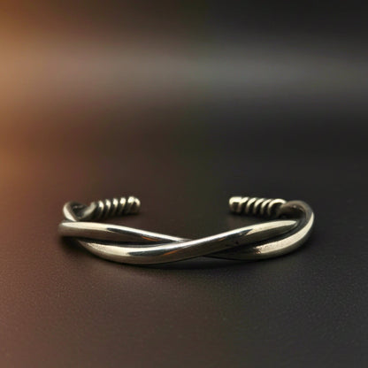 VERVE TWISTED - Open Bangle Bracelet (Adjustable) - 12mm Stainless Steel for Men & Boys - THE MEN THING