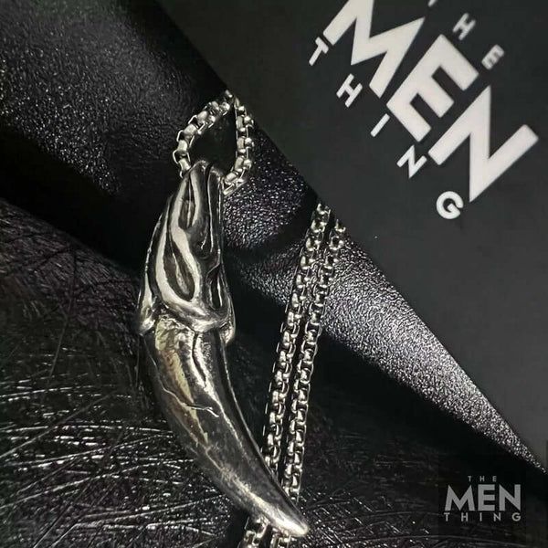 VICTORY TOOTH - Alloy Pendant with Pure Stainless Steel  24inch Round Box Chain, American trending Style for Men & Boy