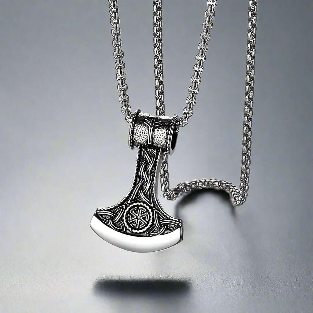 VIKING BATTLE  AXE - Alloy Pendant with Pure Stainless Steel  24inch Round Box Chain, American trending Style for Men & Boy - THE MEN THING