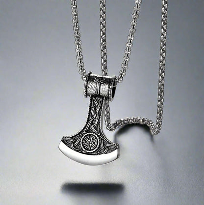VIKING BATTLE  AXE - Alloy Pendant with Pure Stainless Steel  24inch Round Box Chain, American trending Style for Men & Boy - THE MEN THING