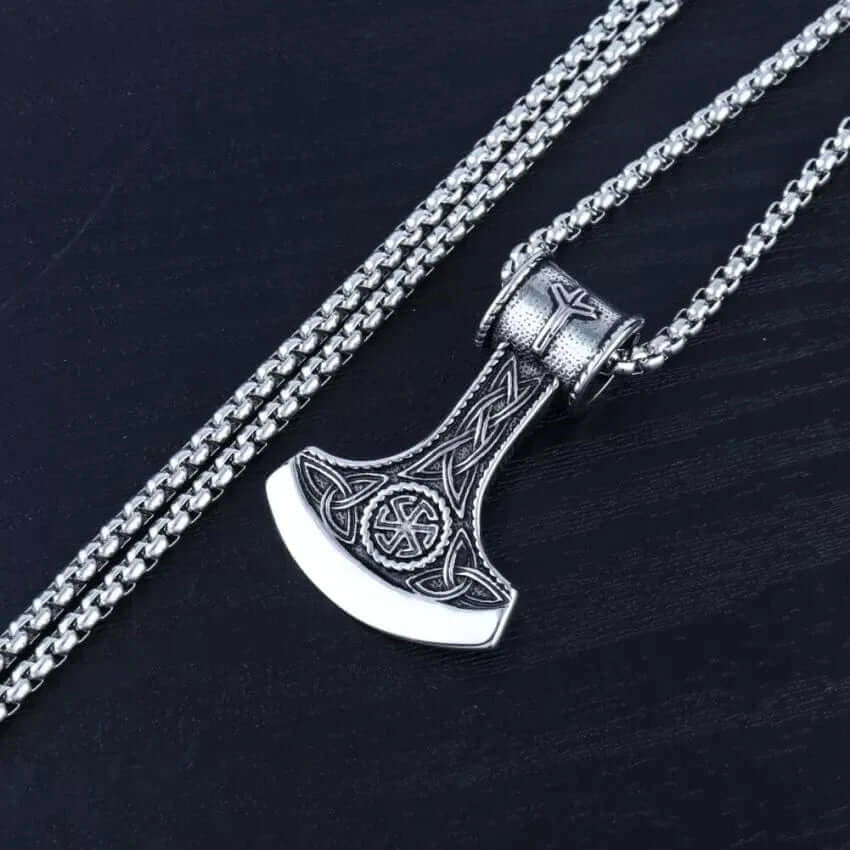 VIKING BATTLE  AXE - Alloy Pendant with Pure Stainless Steel  24inch Round Box Chain, American trending Style for Men & Boy - THE MEN THING