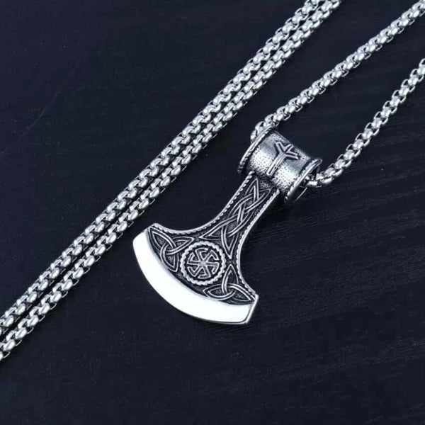 VIKING BATTLE  AXE - Alloy Pendant with Pure Stainless Steel  24inch Round Box Chain, American trending Style for Men & Boy