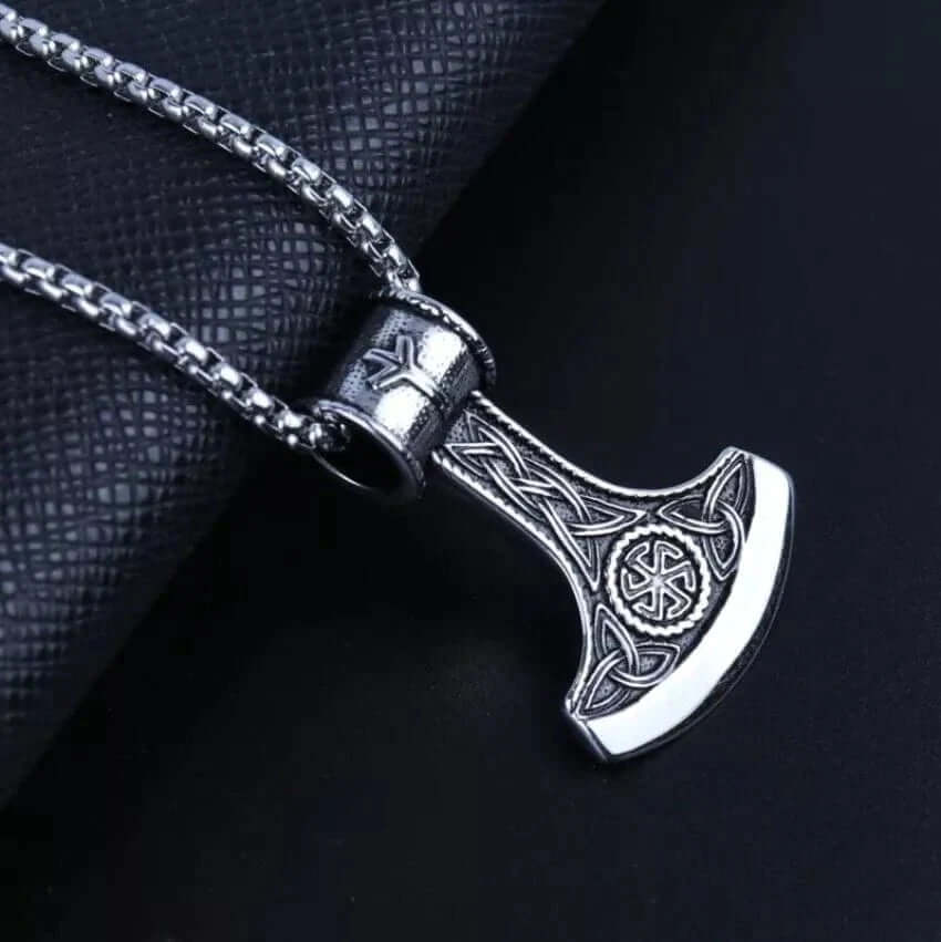 VIKING BATTLE  AXE - Alloy Pendant with Pure Stainless Steel  24inch Round Box Chain, American trending Style for Men & Boy - THE MEN THING