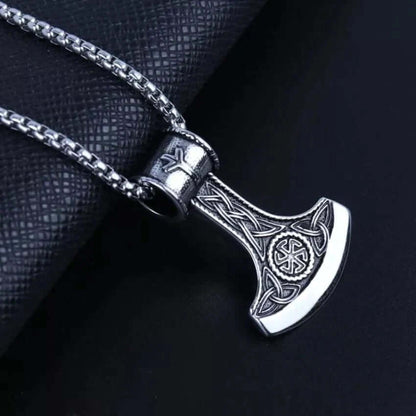 VIKING BATTLE  AXE - Alloy Pendant with Pure Stainless Steel  24inch Round Box Chain, American trending Style for Men & Boy - THE MEN THING