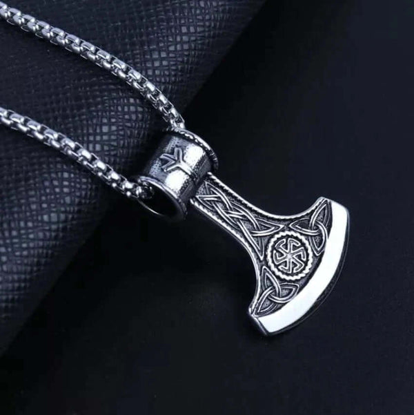 VIKING BATTLE  AXE - Alloy Pendant with Pure Stainless Steel  24inch Round Box Chain, American trending Style for Men & Boy