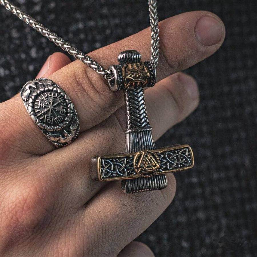VIKING NORDIC HAMMER GOLD - Pure Titanium Steel Necklace with 24 inch Chain for Men & Boys - THE MEN THING