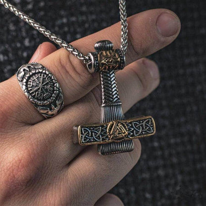 VIKING NORDIC HAMMER GOLD - Pure Titanium Steel Necklace with 24 inch Chain for Men & Boys - THE MEN THING