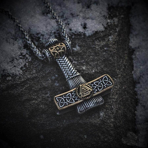 VIKING NORDIC HAMMER GOLD - Pure Titanium Steel Necklace with 24 inch Chain for Men & Boys