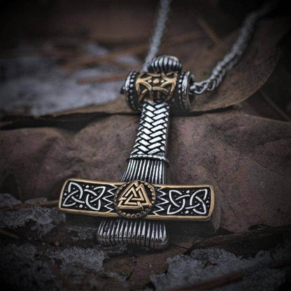 VIKING NORDIC HAMMER GOLD - Pure Titanium Steel Necklace with 24 inch Chain for Men & Boys - THE MEN THING