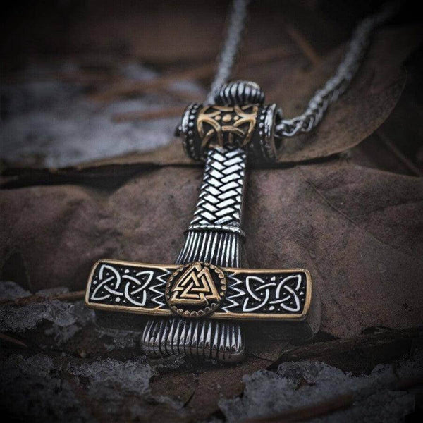 VIKING NORDIC HAMMER GOLD - Pure Titanium Steel Necklace with 24 inch Chain for Men & Boys