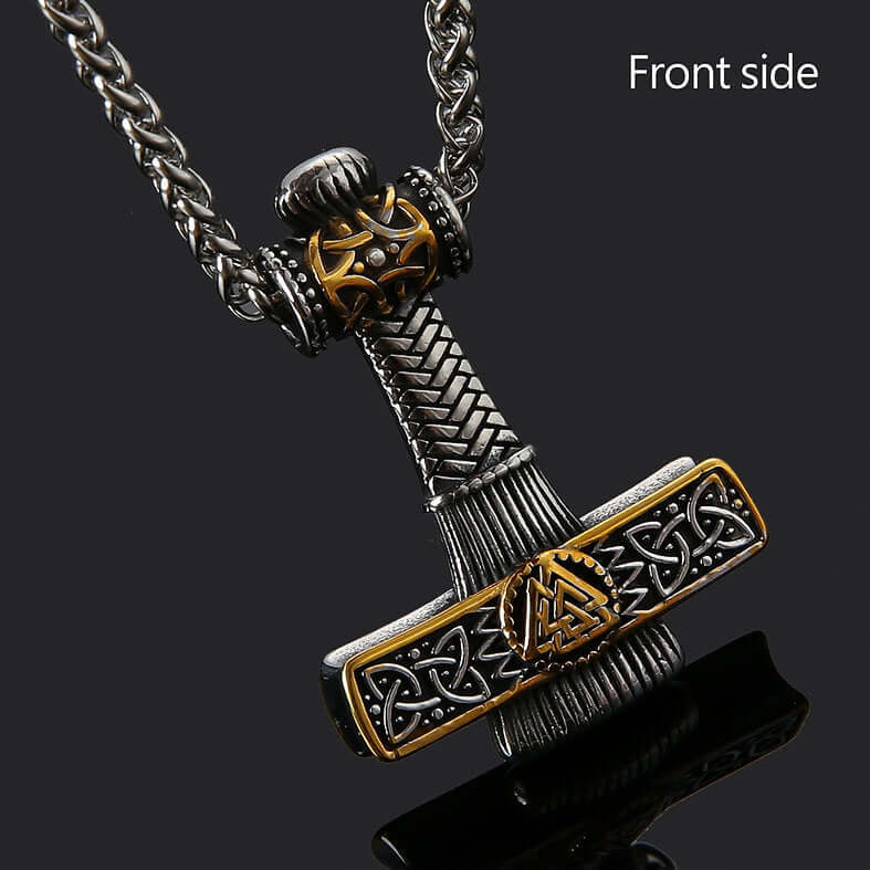 VIKING NORDIC HAMMER GOLD - Pure Titanium Steel Necklace with 24 inch Chain for Men & Boys - THE MEN THING