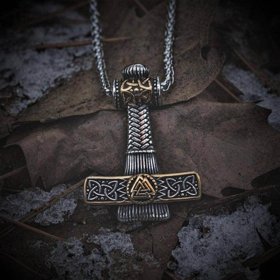 VIKING NORDIC HAMMER GOLD - Pure Titanium Steel Necklace with 24 inch Chain for Men & Boys - THE MEN THING