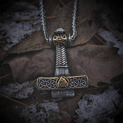 VIKING NORDIC HAMMER GOLD - Pure Titanium Steel Necklace with 24 inch Chain for Men & Boys - THE MEN THING