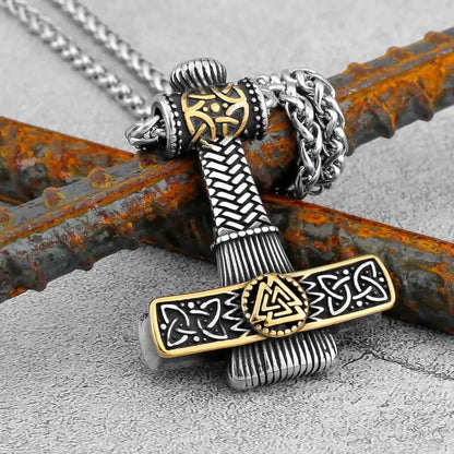 VIKING NORDIC HAMMER GOLD - Pure Titanium Steel Necklace with 24 inch Chain for Men & Boys - THE MEN THING