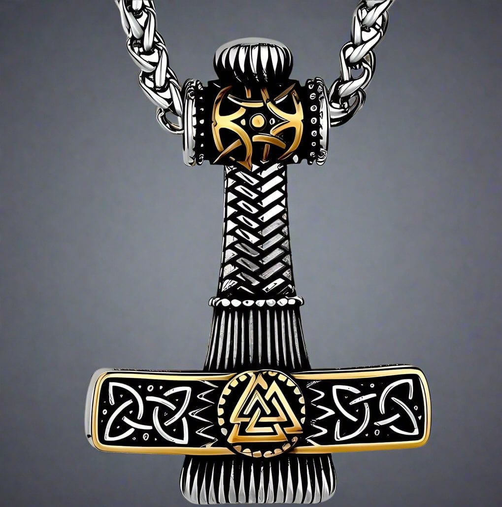 VIKING NORDIC HAMMER GOLD - Pure Titanium Steel Necklace with 24 inch Chain for Men & Boys - THE MEN THING