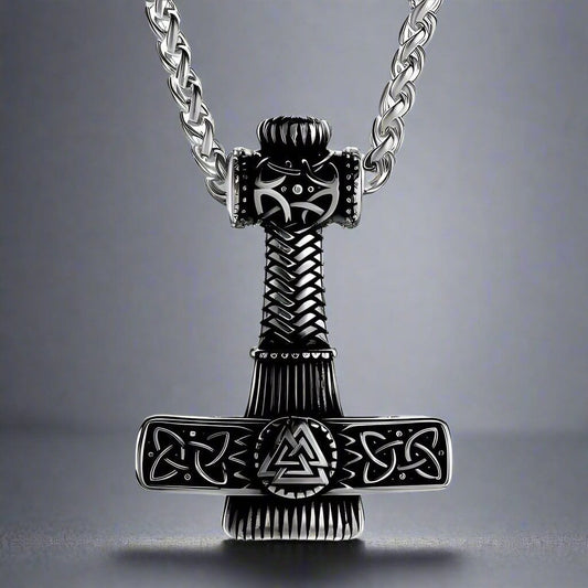 VIKING NORDIC HAMMER SILVER - Pure Titanium Steel Necklace with 24 inch Chain for Men & Boys - THE MEN THING