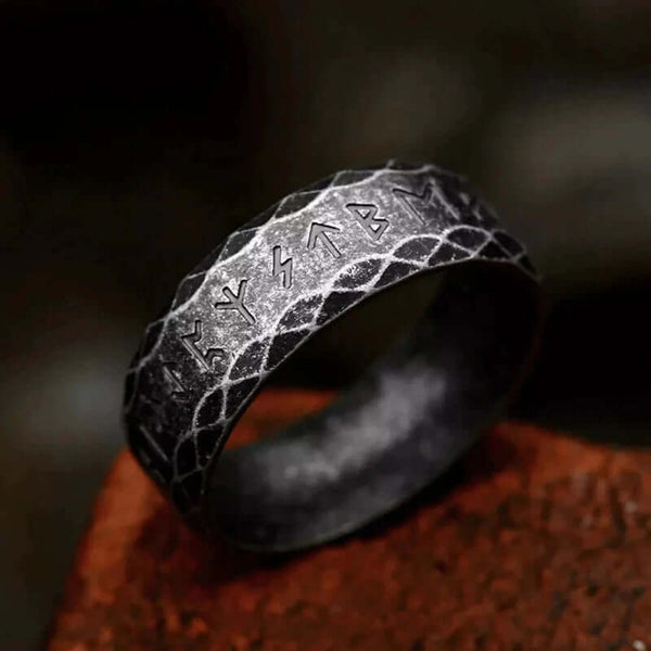 VIKING NORSE AMULET - Black Oxy Ring - Pure Titanium Steel Ring for Men (Size, 17-21- 24)