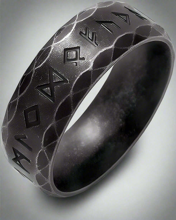 VIKING NORSE AMULET - Black Oxy Ring - Pure Titanium Steel Ring for Men (Size, 17-21- 24)