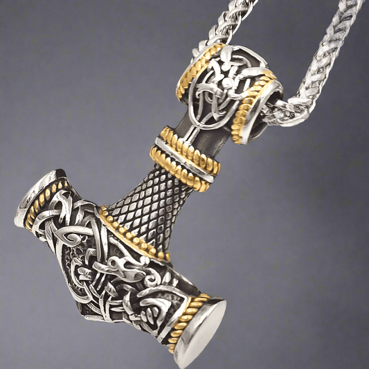 VIKING NORSE GOD HAMMER GOLD -- Pure Titanium Steel Necklace with 24 inch Chain for Men & Boys - THE MEN THING