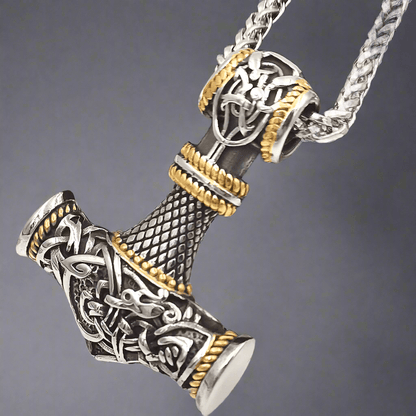 VIKING NORSE GOD HAMMER GOLD -- Pure Titanium Steel Necklace with 24 inch Chain for Men & Boys - THE MEN THING
