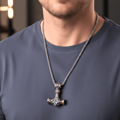VIKING NORSE GOD HAMMER GOLD -- Pure Titanium Steel Necklace with 24 inch Chain for Men & Boys - THE MEN THING