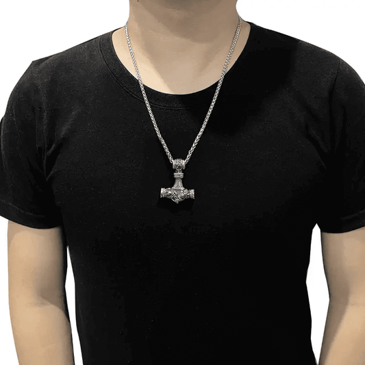VIKING NORSE GOD HAMMER SILVER -- Pure Titanium Steel Necklace with 24 inch Chain for Men & Boys - THE MEN THING