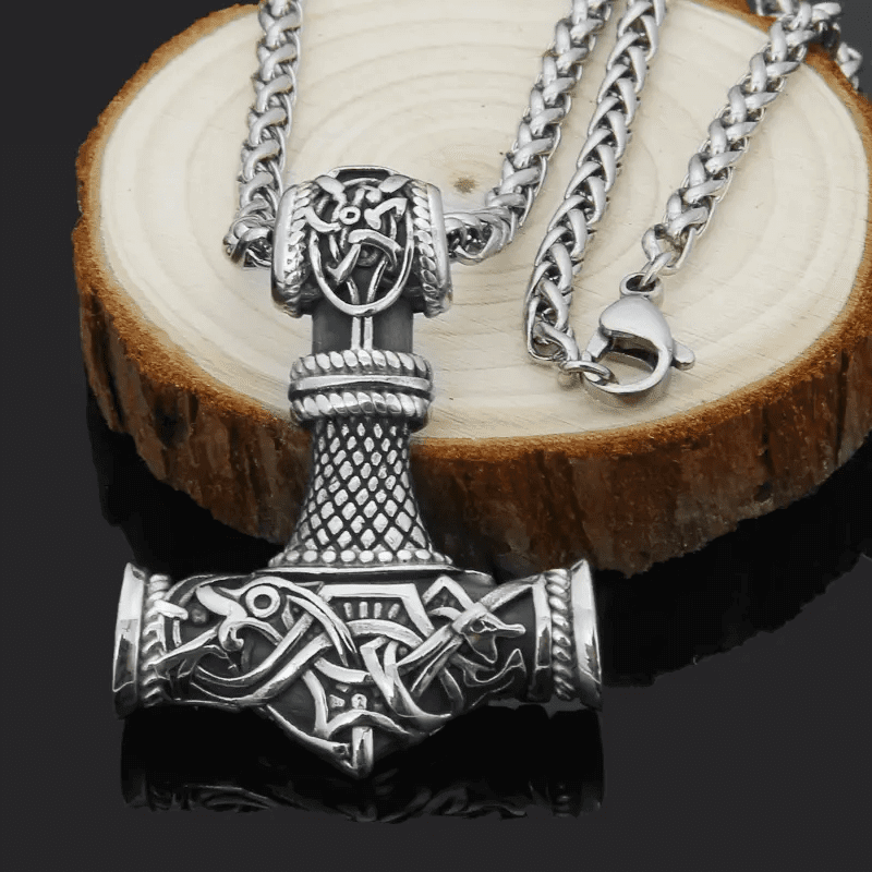 VIKING NORSE GOD HAMMER SILVER -- Pure Titanium Steel Necklace with 24 inch Chain for Men & Boys - THE MEN THING