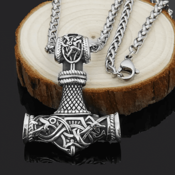 VIKING NORSE GOD HAMMER SILVER  - Pure Titanium Steel Necklace with 24 inch Chain for Men & Boys