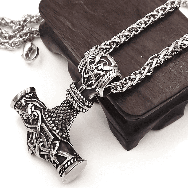 VIKING NORSE GOD HAMMER SILVER -- Pure Titanium Steel Necklace with 24 inch Chain for Men & Boys - THE MEN THING