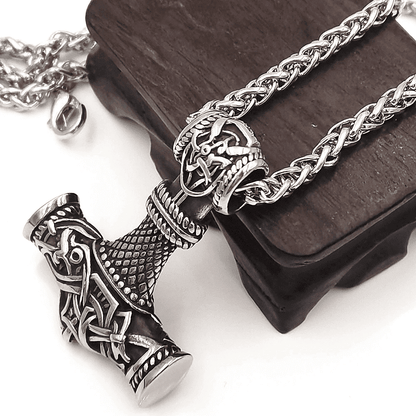 VIKING NORSE GOD HAMMER SILVER -- Pure Titanium Steel Necklace with 24 inch Chain for Men & Boys - THE MEN THING