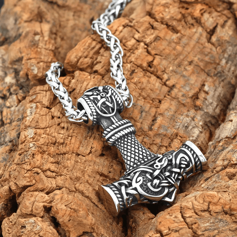 VIKING NORSE GOD HAMMER SILVER -- Pure Titanium Steel Necklace with 24 inch Chain for Men & Boys - THE MEN THING
